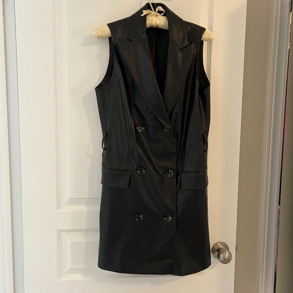 ZARA Faux Leather Double-Breasted Tunic Vest / Mini Dress (XS) - Picture 1 of 4